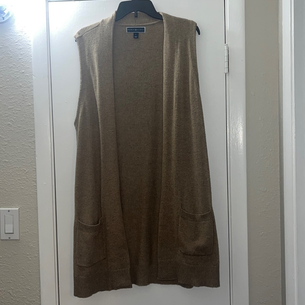 Karen Scott Solid Duster Knit Ribbed Vest Carmel Size Large